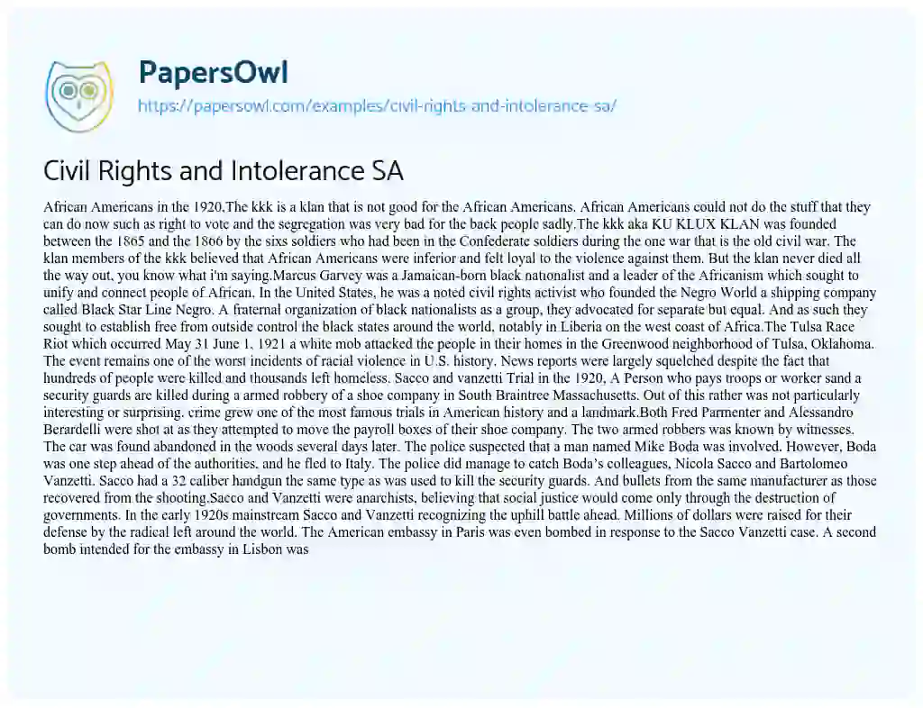 Essay on Civil Rights and Intolerance SA