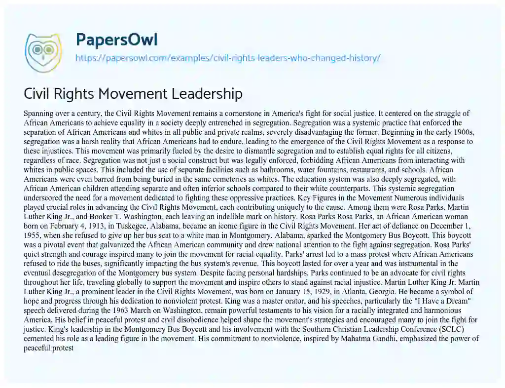 Essay on Civil Rights Leaders who Changed History