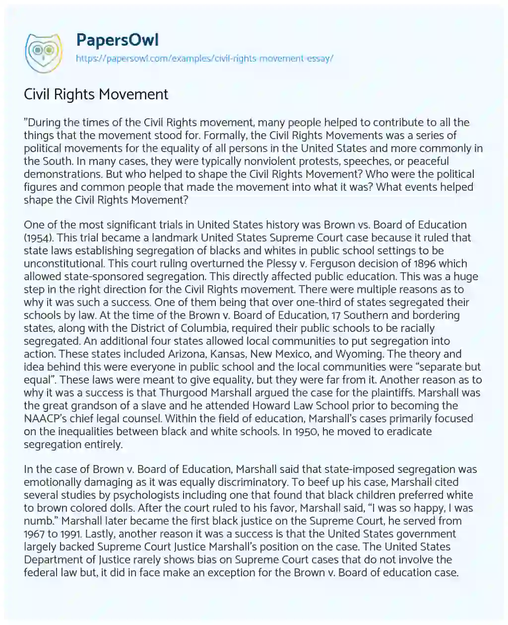 civil rights movement essay