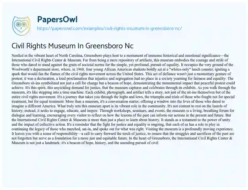 Essay on Civil Rights Museum in Greensboro Nc