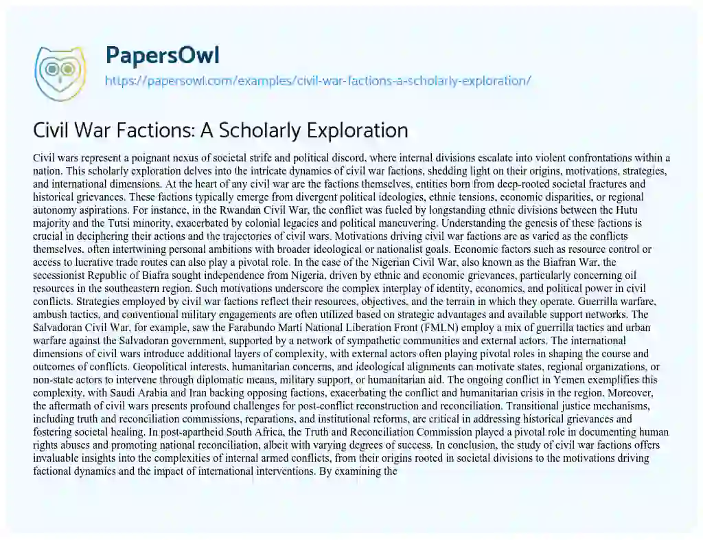 Essay on Civil War Factions: a Scholarly Exploration