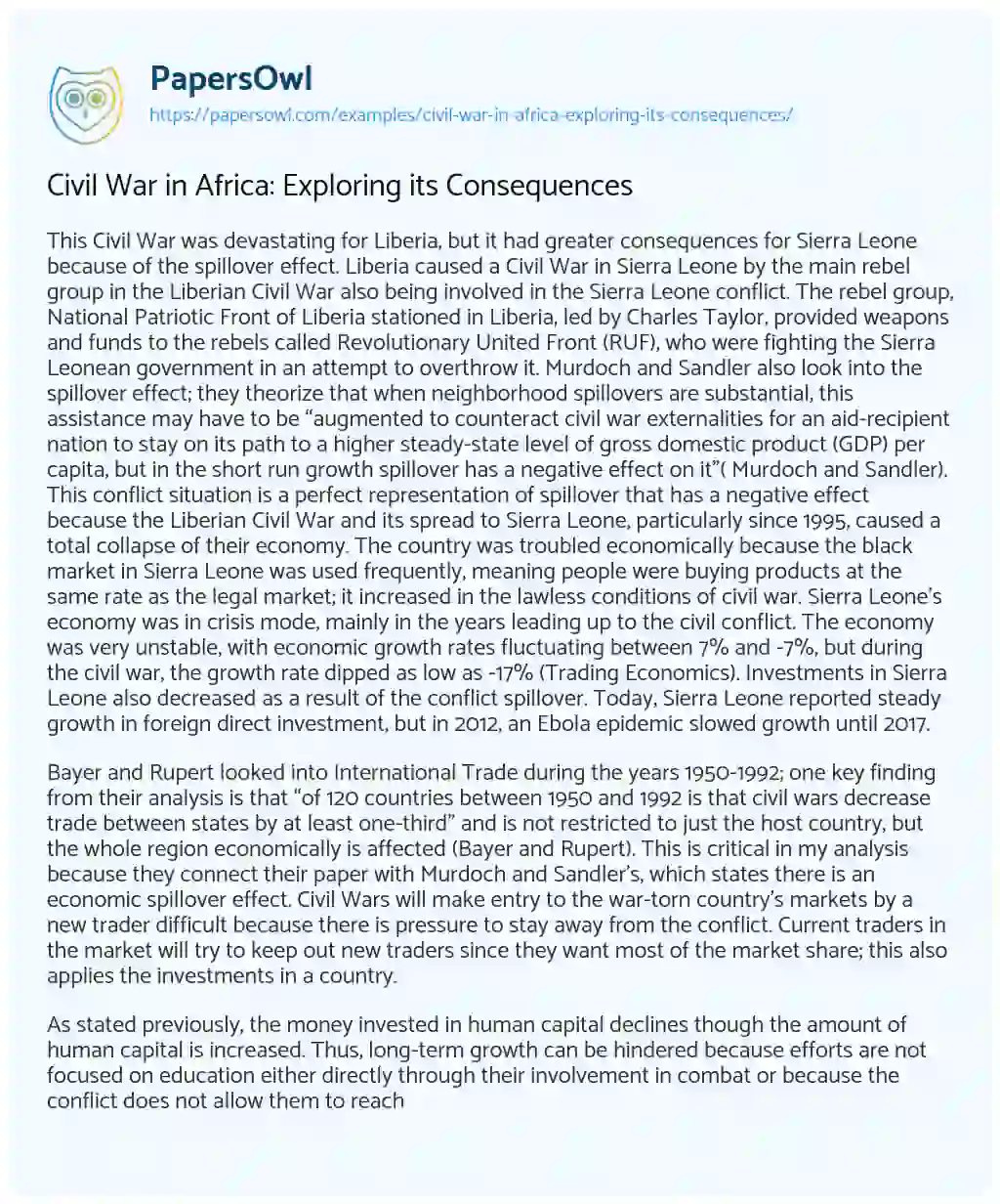 Essay on Civil War in Africa: Exploring its Consequences