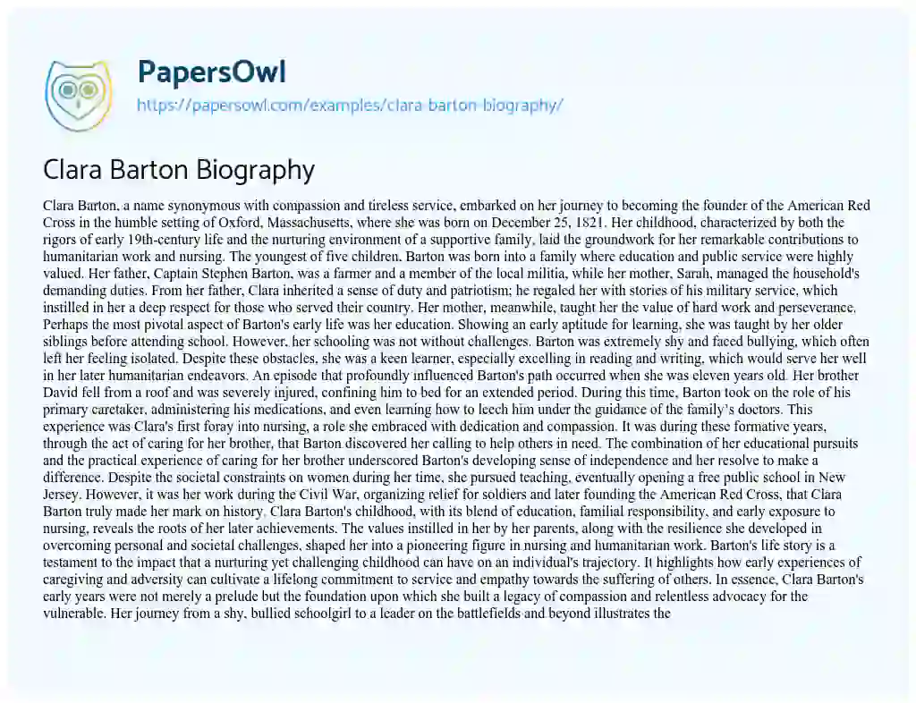 Essay on Clara Barton Biography