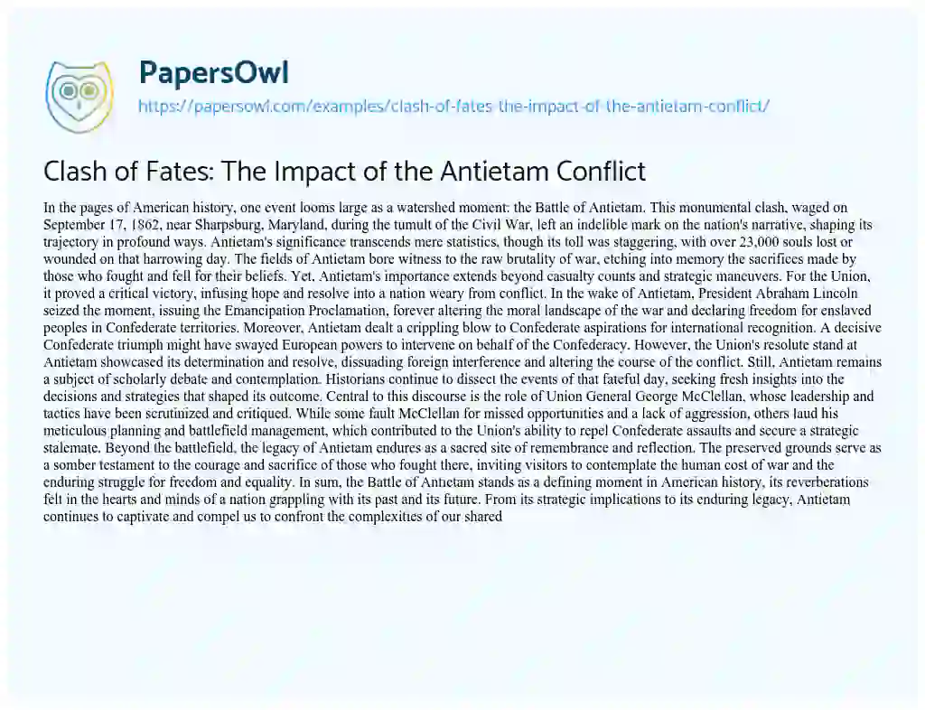 Essay on Clash of Fates: the Impact of the Antietam Conflict