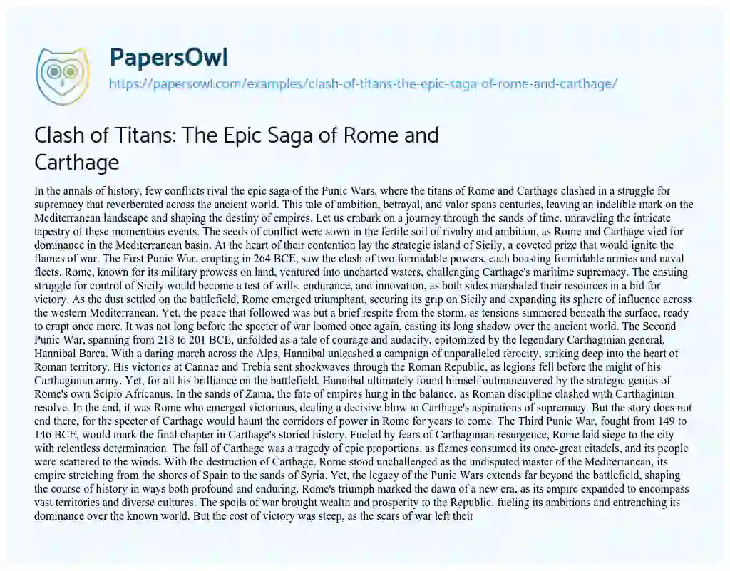 Essay on Clash of Titans: the Epic Saga of Rome and Carthage