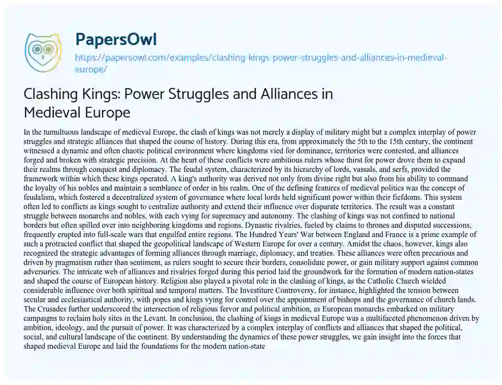 Essay on Clashing Kings: Power Struggles and Alliances in Medieval Europe