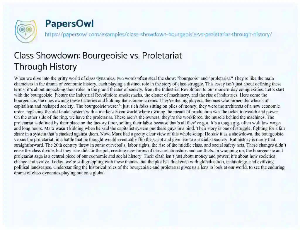 Essay on Class Showdown: Bourgeoisie Vs. Proletariat through History