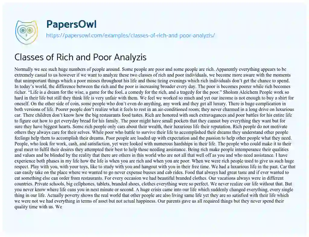 Classes of Rich and Poor Analyzis essay