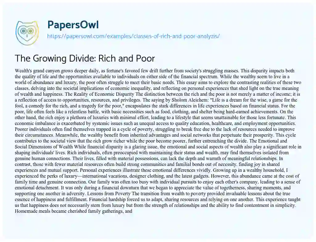 Essay on Classes of Rich and Poor Analyzis