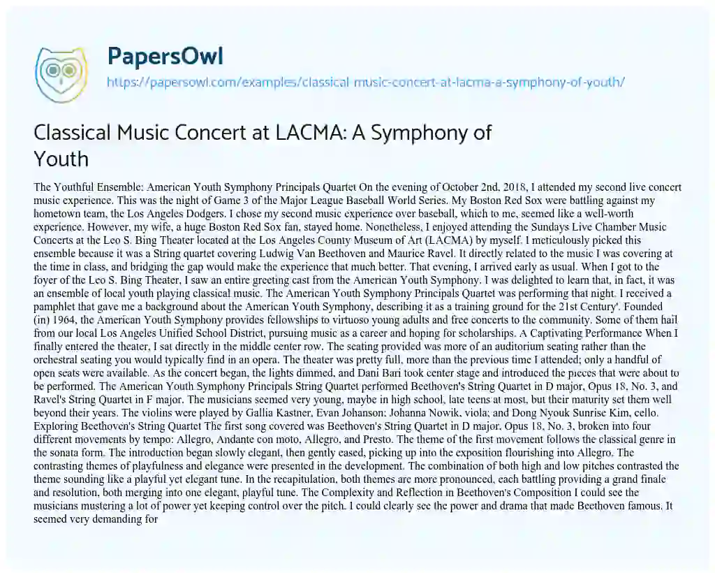 Essay on Classical Music Concert at LACMA: a Symphony of Youth