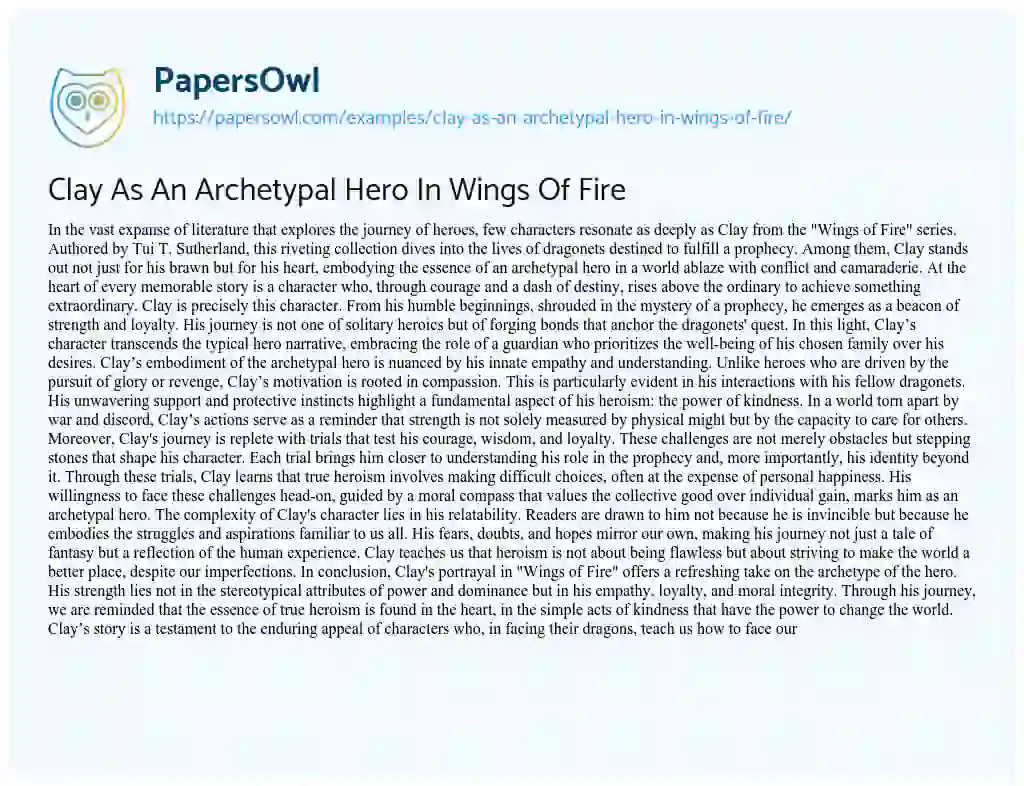 Essay on Clay as an Archetypal Hero in Wings of Fire