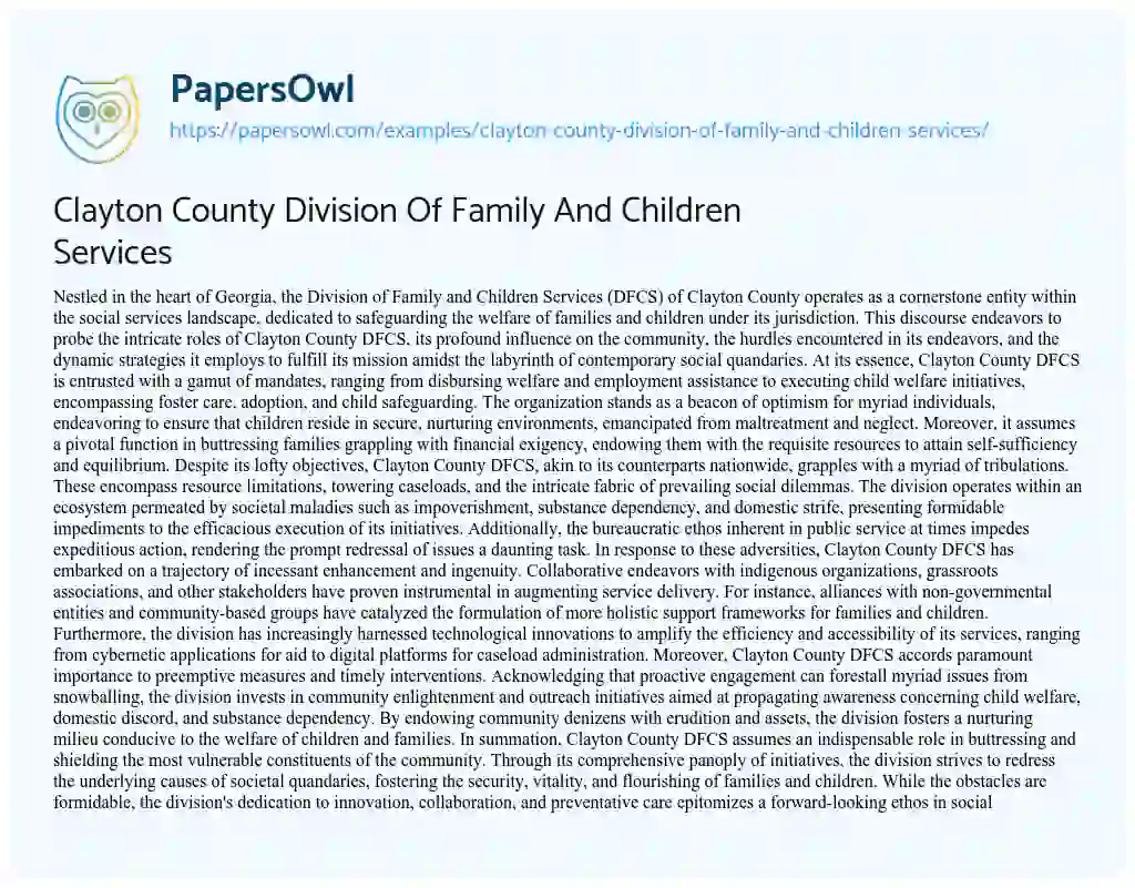 Essay on Clayton County Division of Family and Children Services
