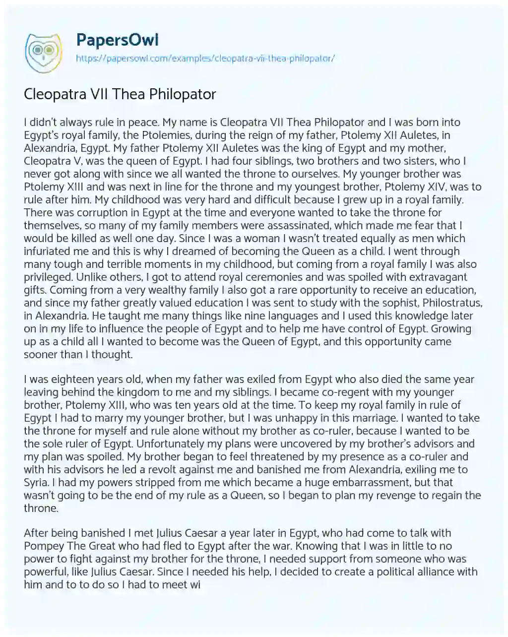 Essay on Cleopatra VII Thea Philopator