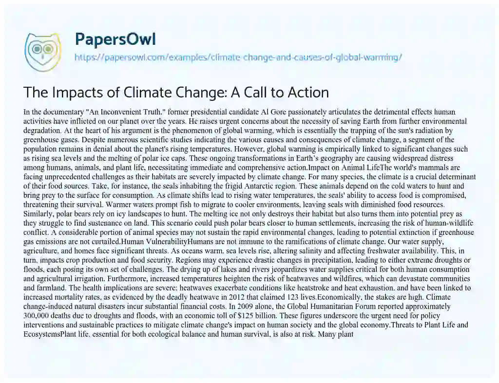 Essay on Climate Change and Causes of Global Warming