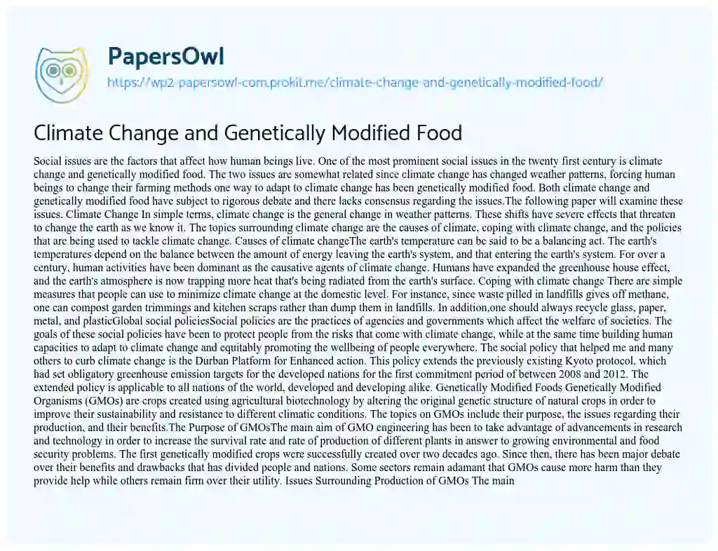 Essay on Climate Change and Genetically Modified Food