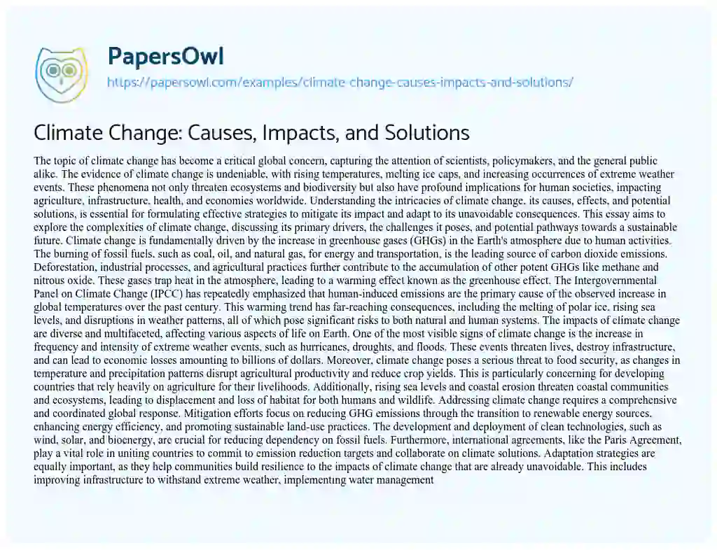 Essay on Climate Change: Causes, Impacts, and Solutions