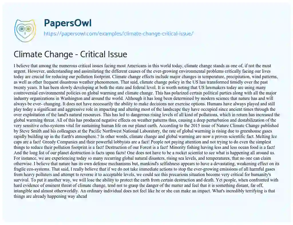 Climate Change – Critical Issue essay