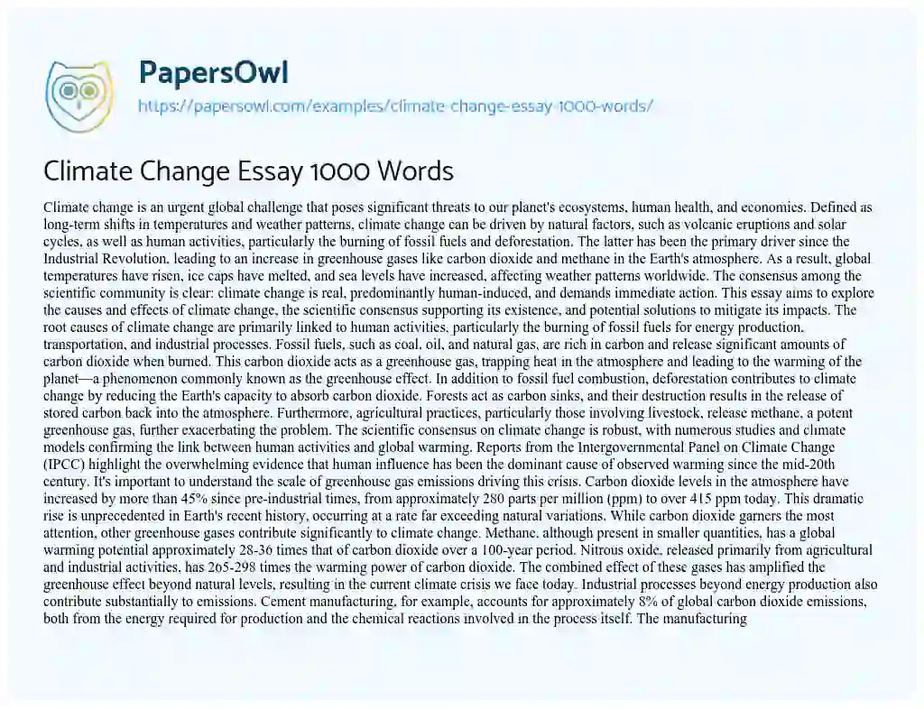 Essay on Climate Change Essay 1000 Words