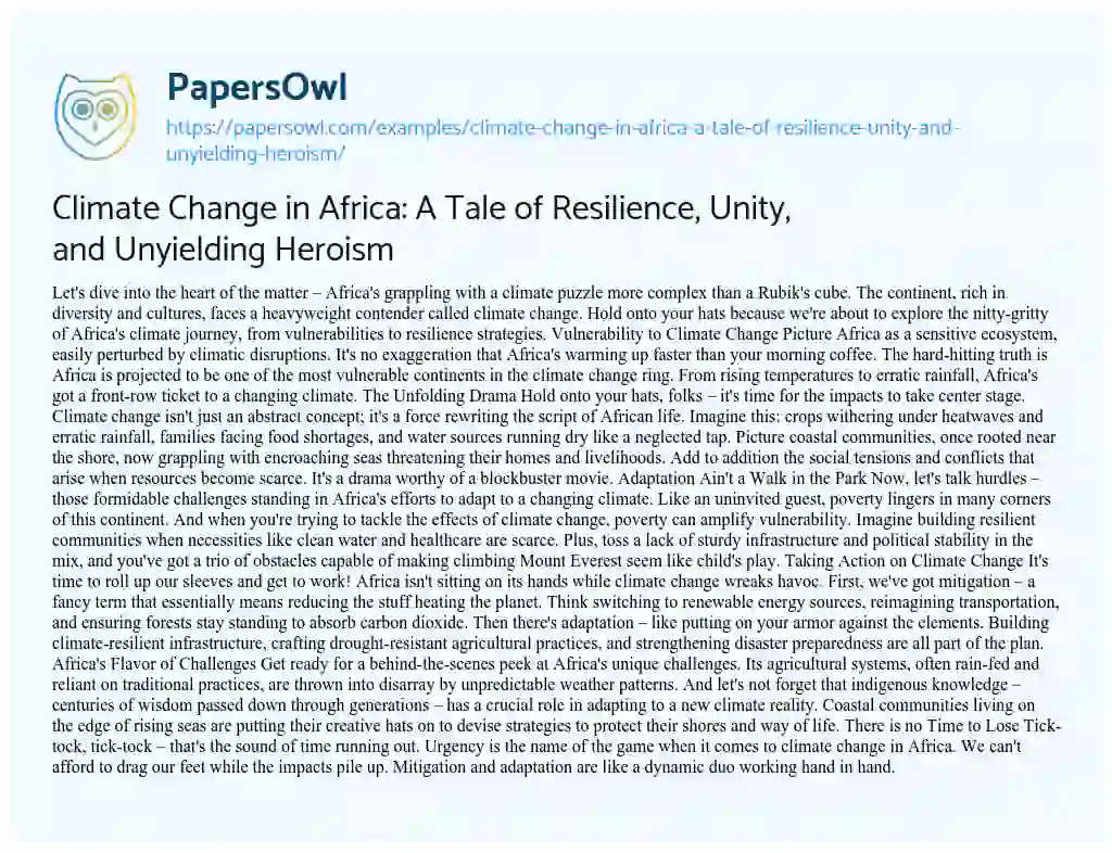 Essay on Climate Change in Africa: a Tale of Resilience, Unity, and Unyielding Heroism