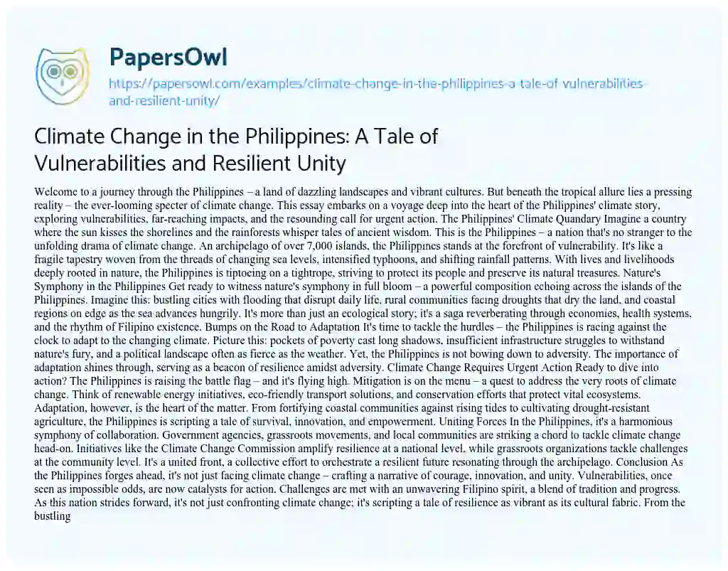 Essay on Climate Change in the Philippines: a Tale of Vulnerabilities and Resilient Unity