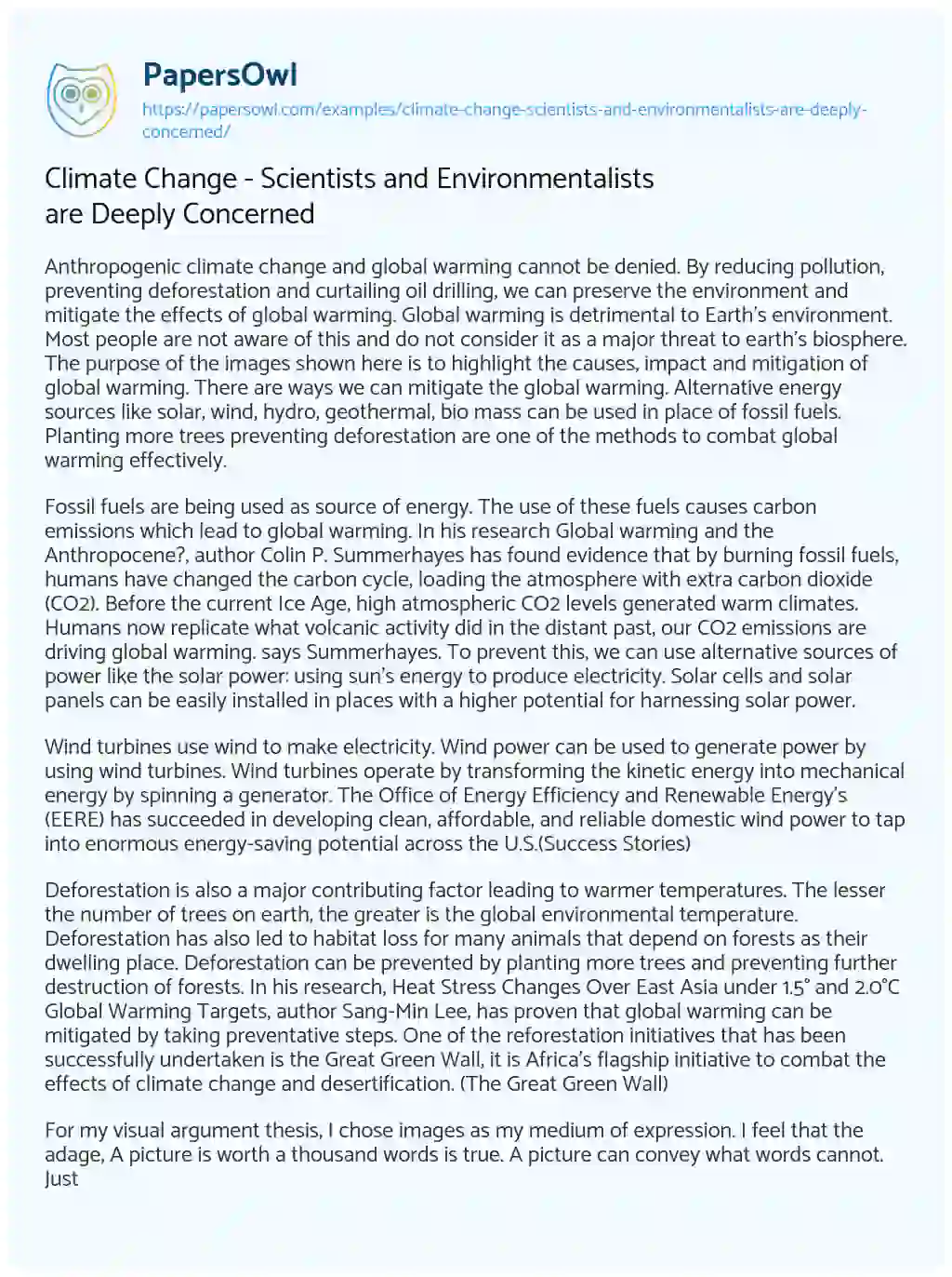 Climate Change – Scientists and Environmentalists are Deeply Concerned essay