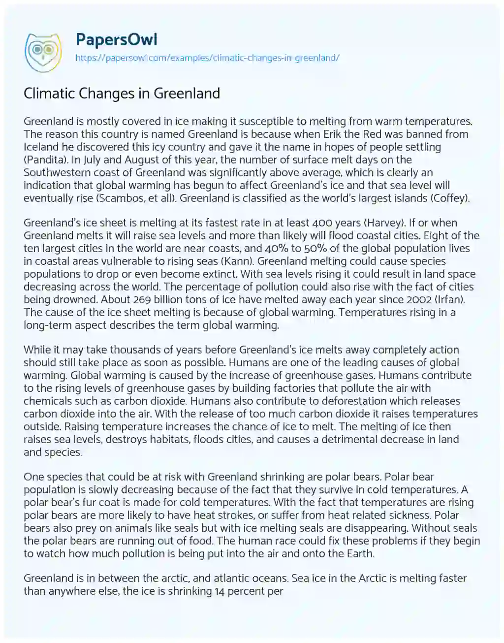 Essay on Climatic Changes in Greenland