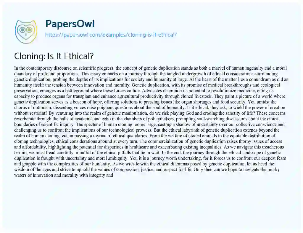 Essay on Cloning: is it Ethical?