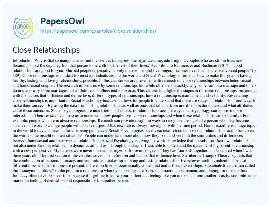 Essay on Close Relationships