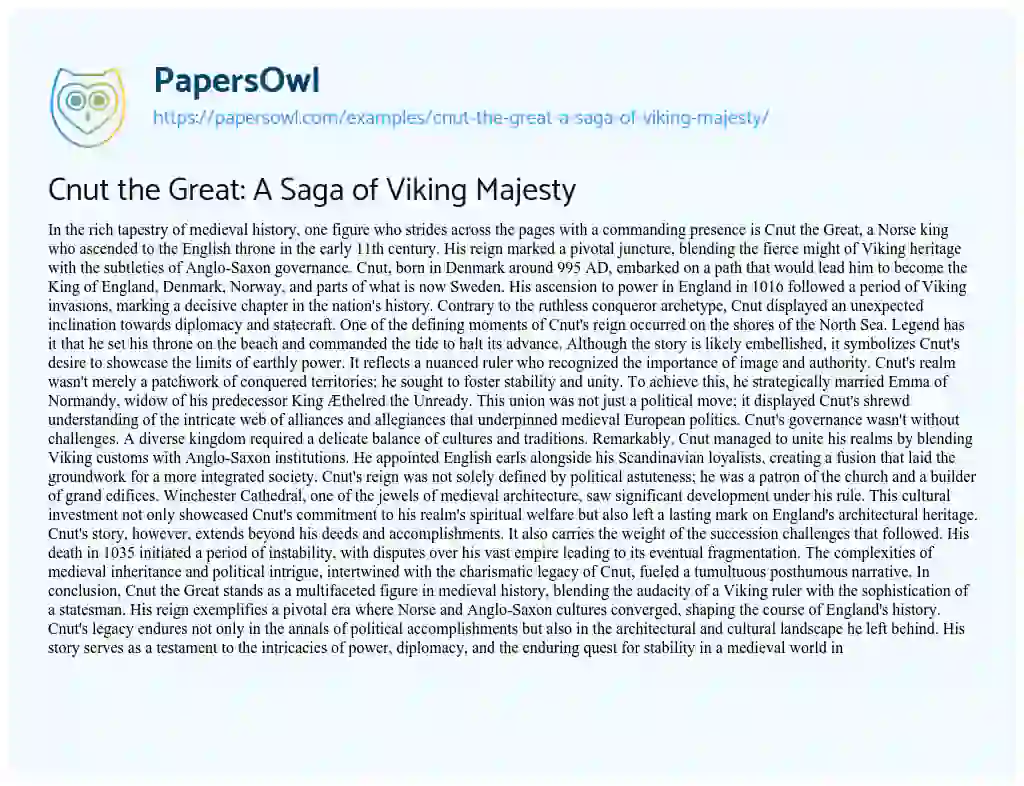 Essay on Cnut the Great: a Saga of Viking Majesty