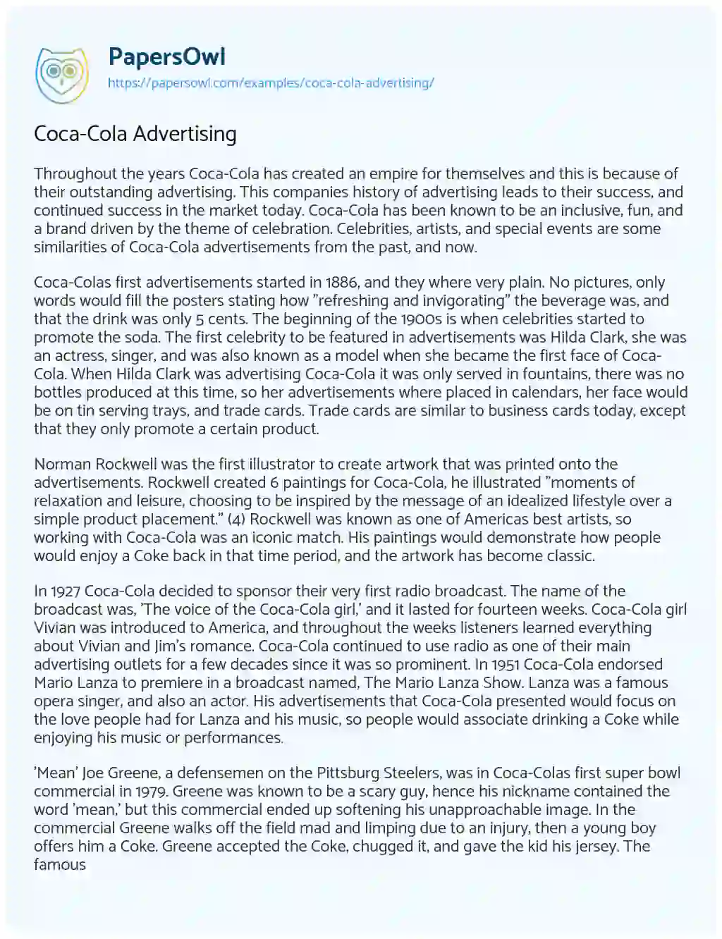 Essay on Coca-Cola Advertising