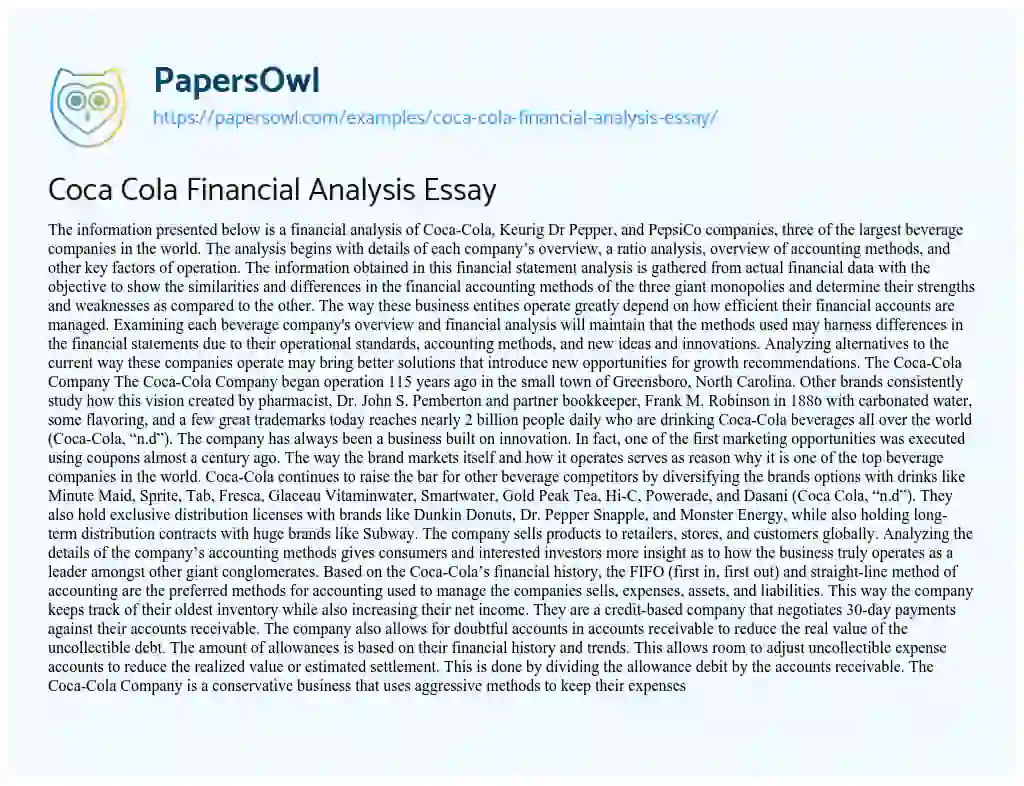 Essay on Coca Cola Financial Analysis Essay