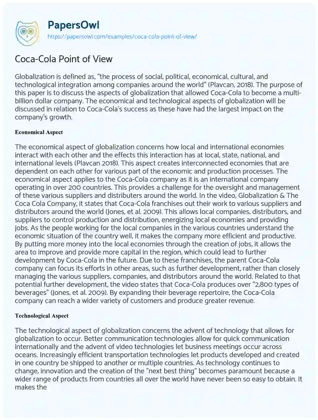 Essay on Coca-Cola Point of View