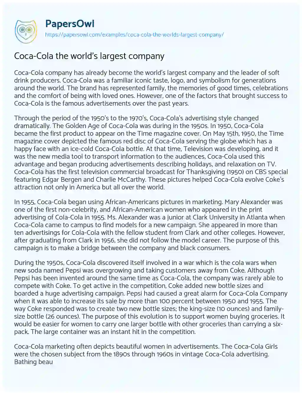 Essay on Coca-Cola the World’s Largest Company