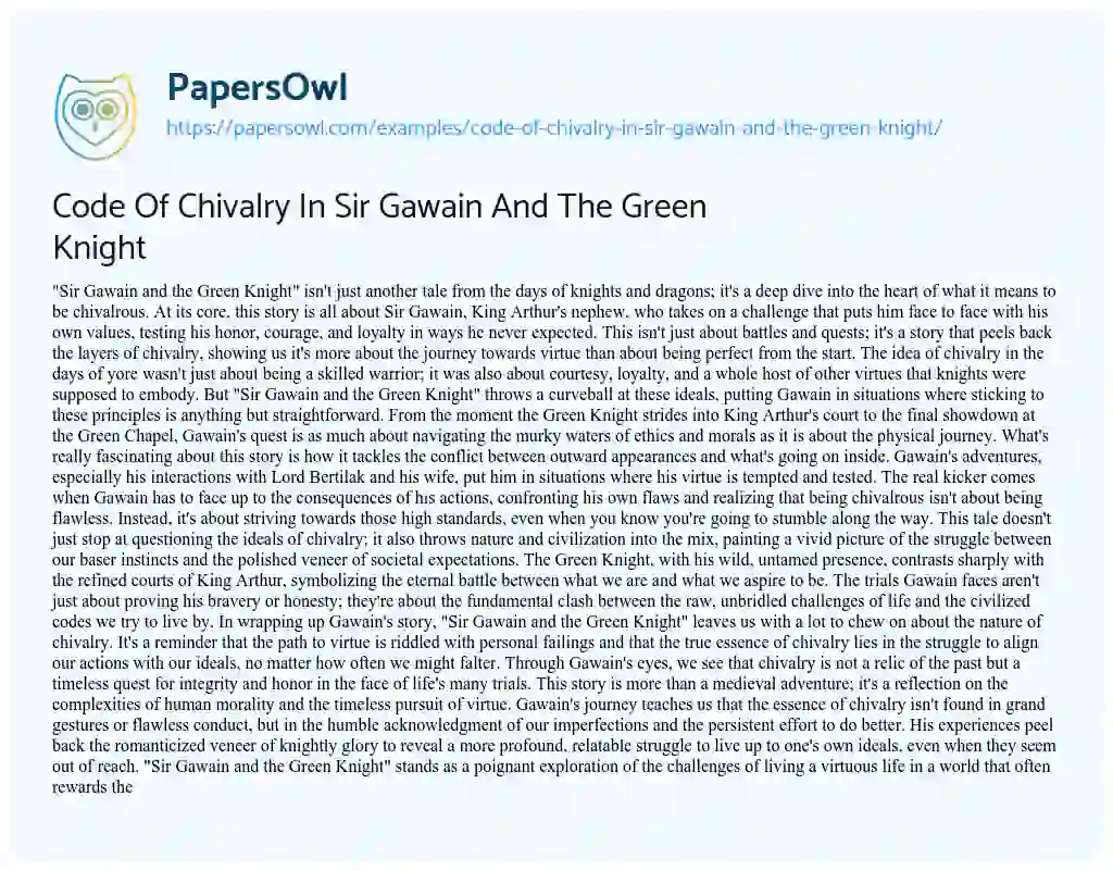 Essay on Code of Chivalry in Sir Gawain and the Green Knight