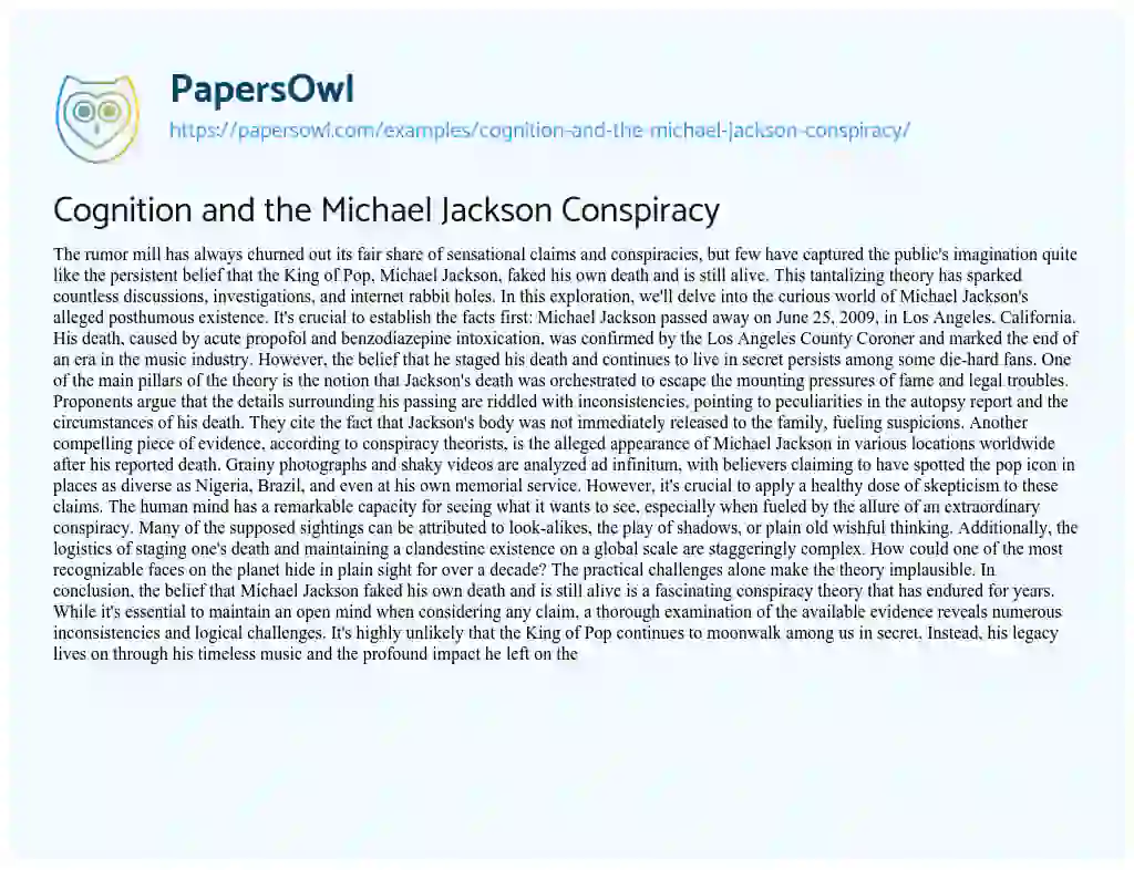 Essay on Cognition and the Michael Jackson Conspiracy