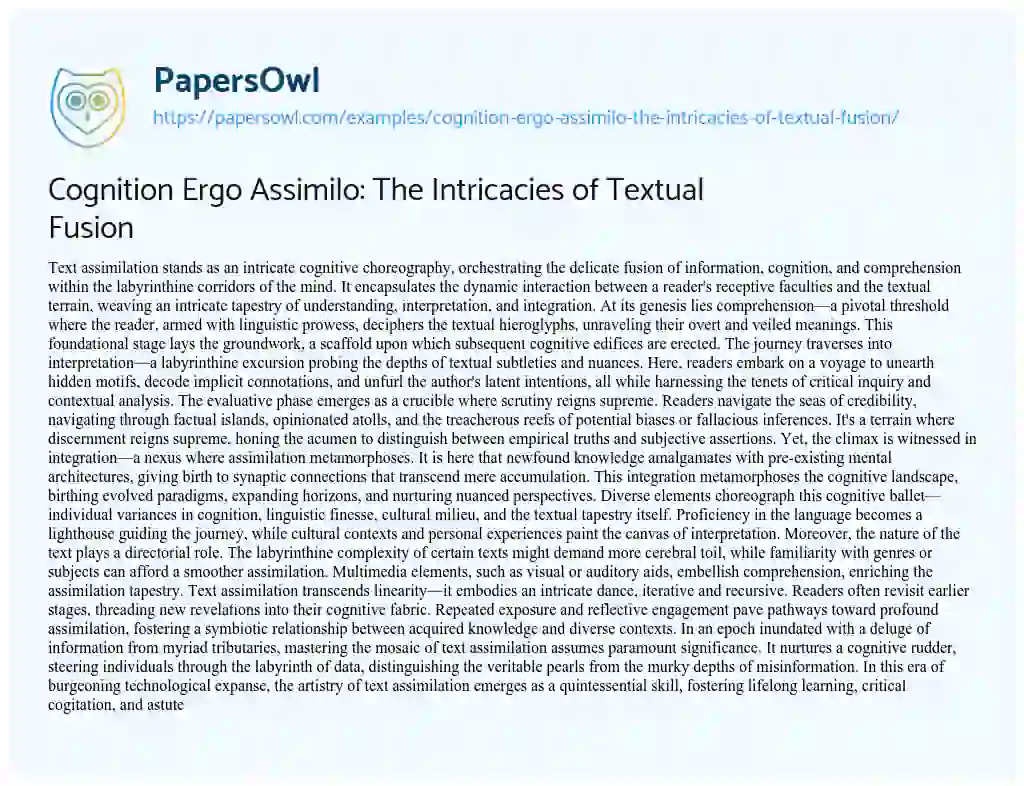 Essay on Cognition Ergo Assimilo: the Intricacies of Textual Fusion