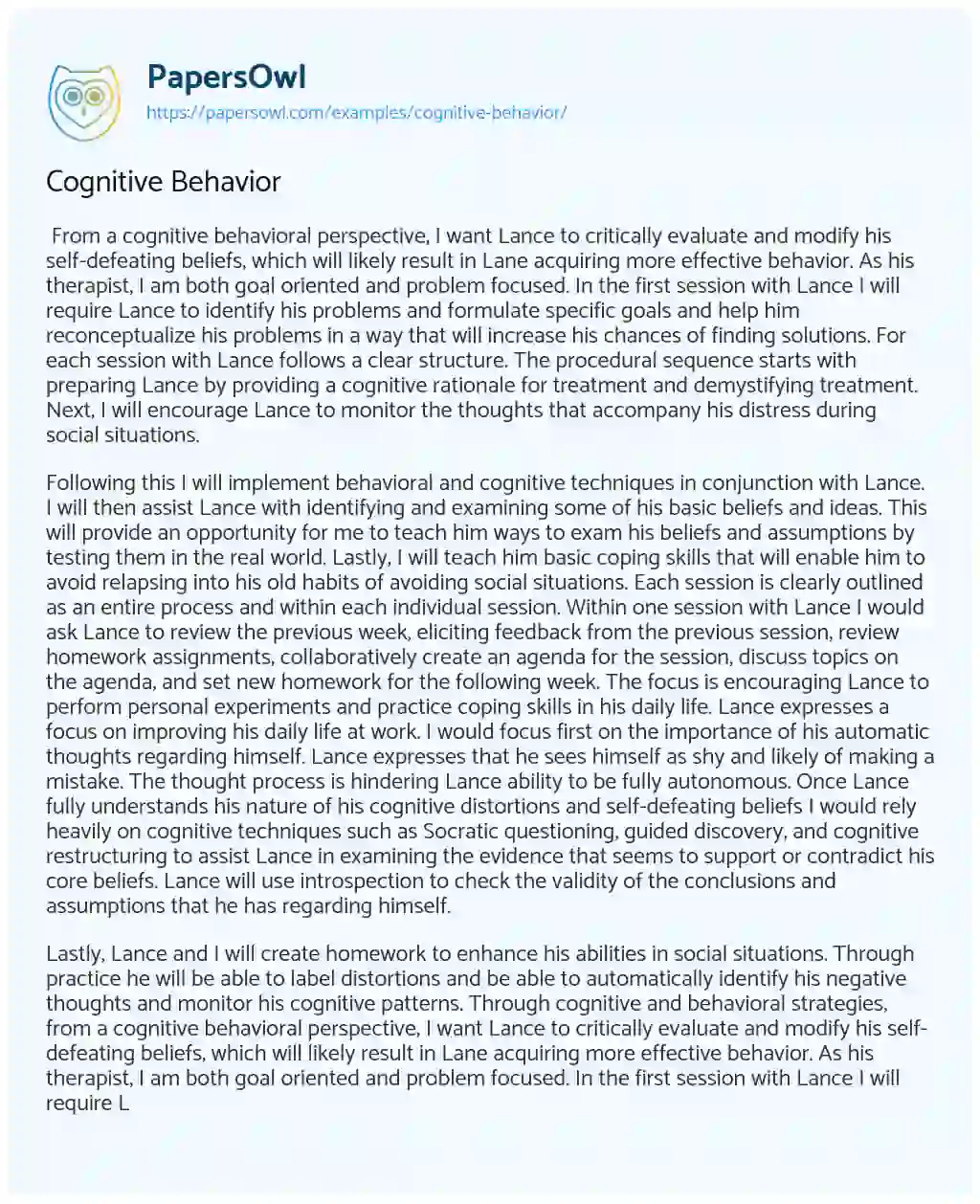 Essay on Cognitive Behavior