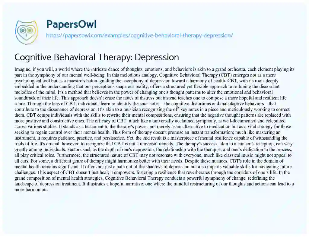 Essay on Cognitive Behavioral Therapy: Depression