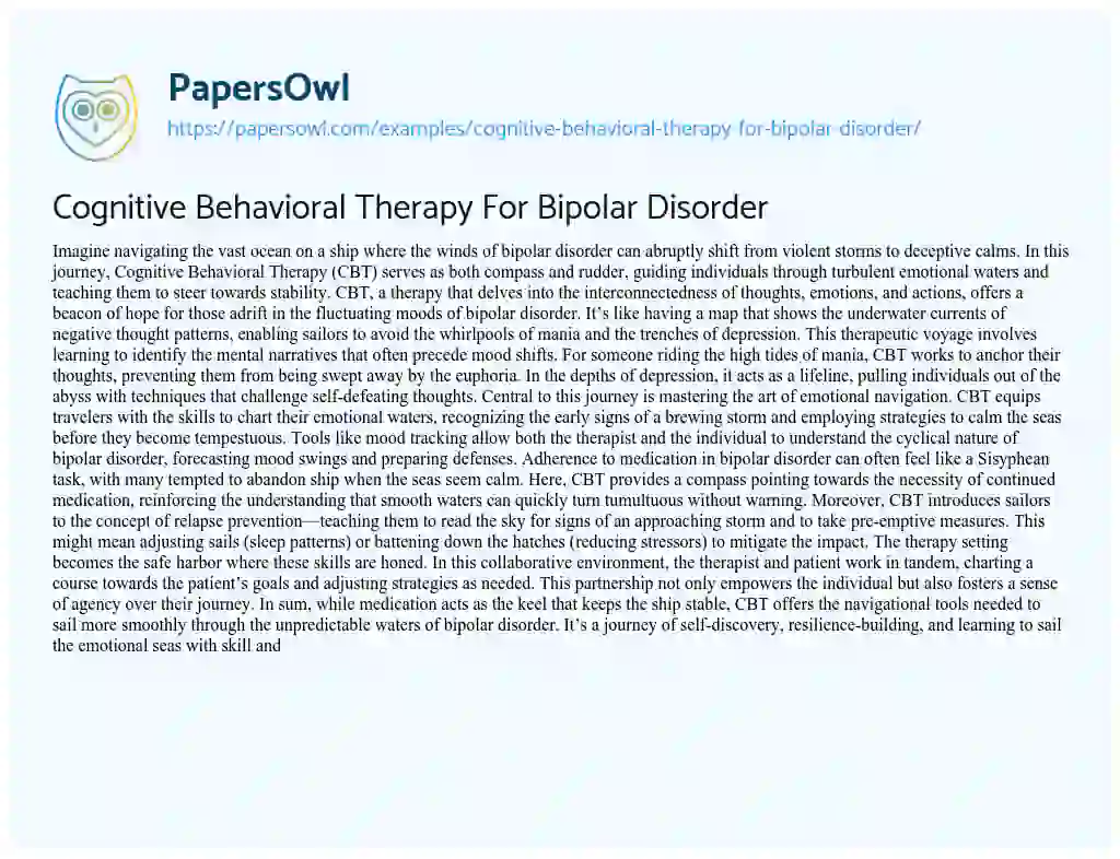 Essay on Cognitive Behavioral Therapy for Bipolar Disorder