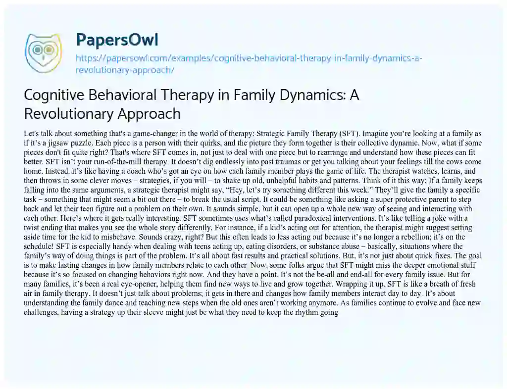 Essay on Cognitive Behavioral Therapy in Family Dynamics: a Revolutionary Approach