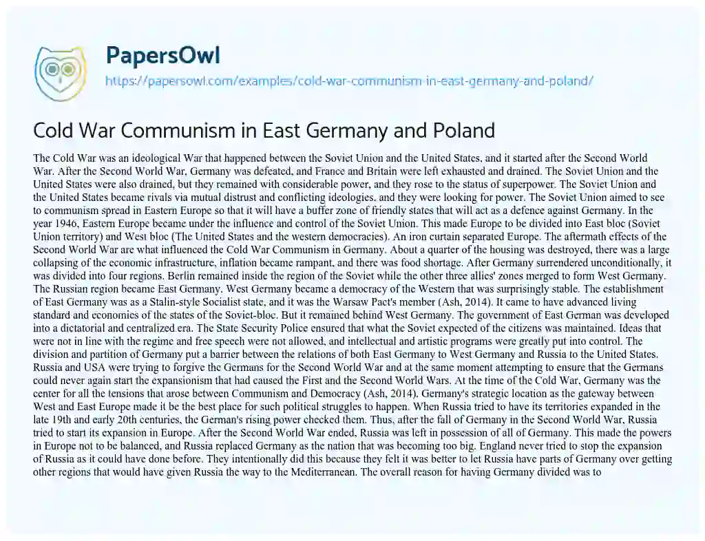 Essay on Cold War Communism in East Germany and Poland