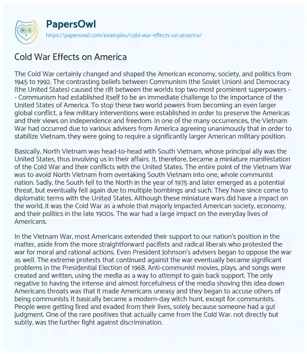 Essay on Cold War Effects on America
