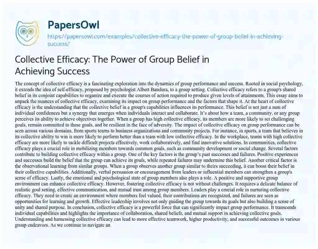 Essay on Collective Efficacy: the Power of Group Belief in Achieving Success