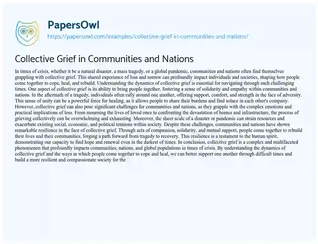 Essay on Collective Grief in Communities and Nations