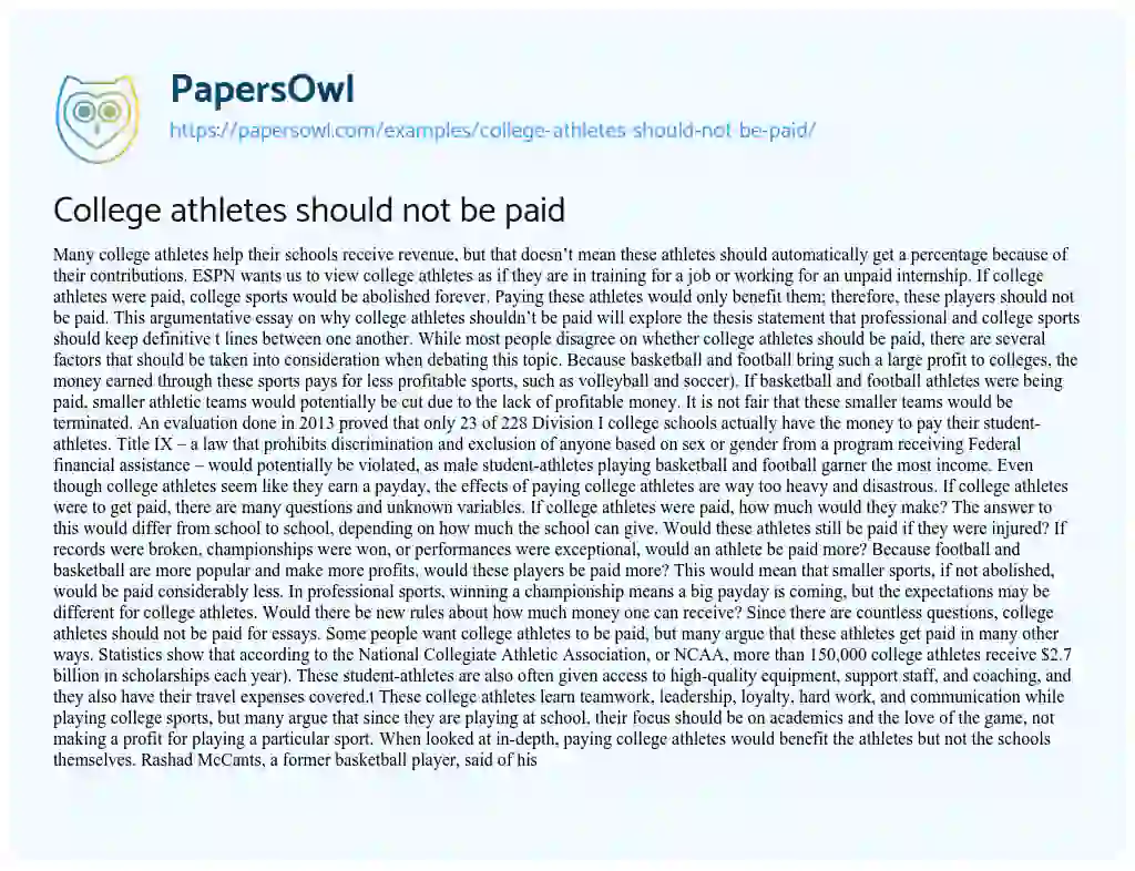 College Athletes should not be Paid essay