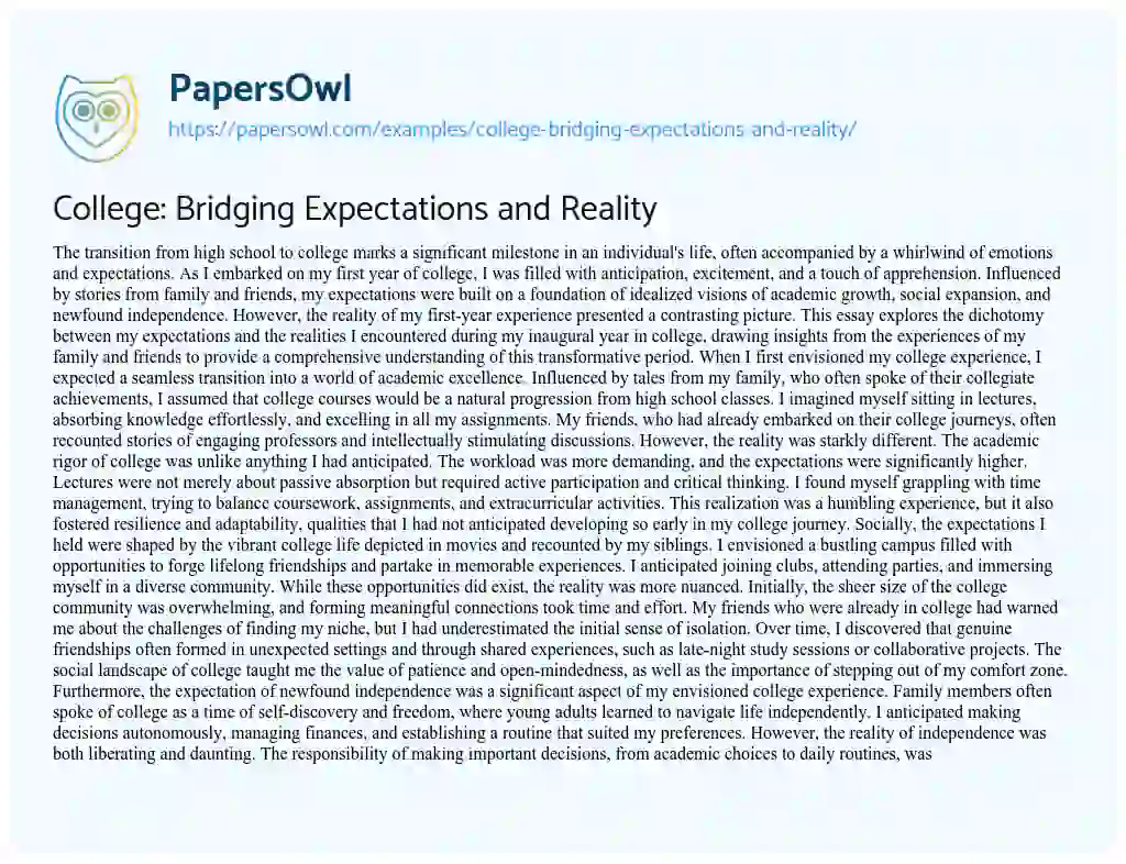 Essay on College: Bridging Expectations and Reality