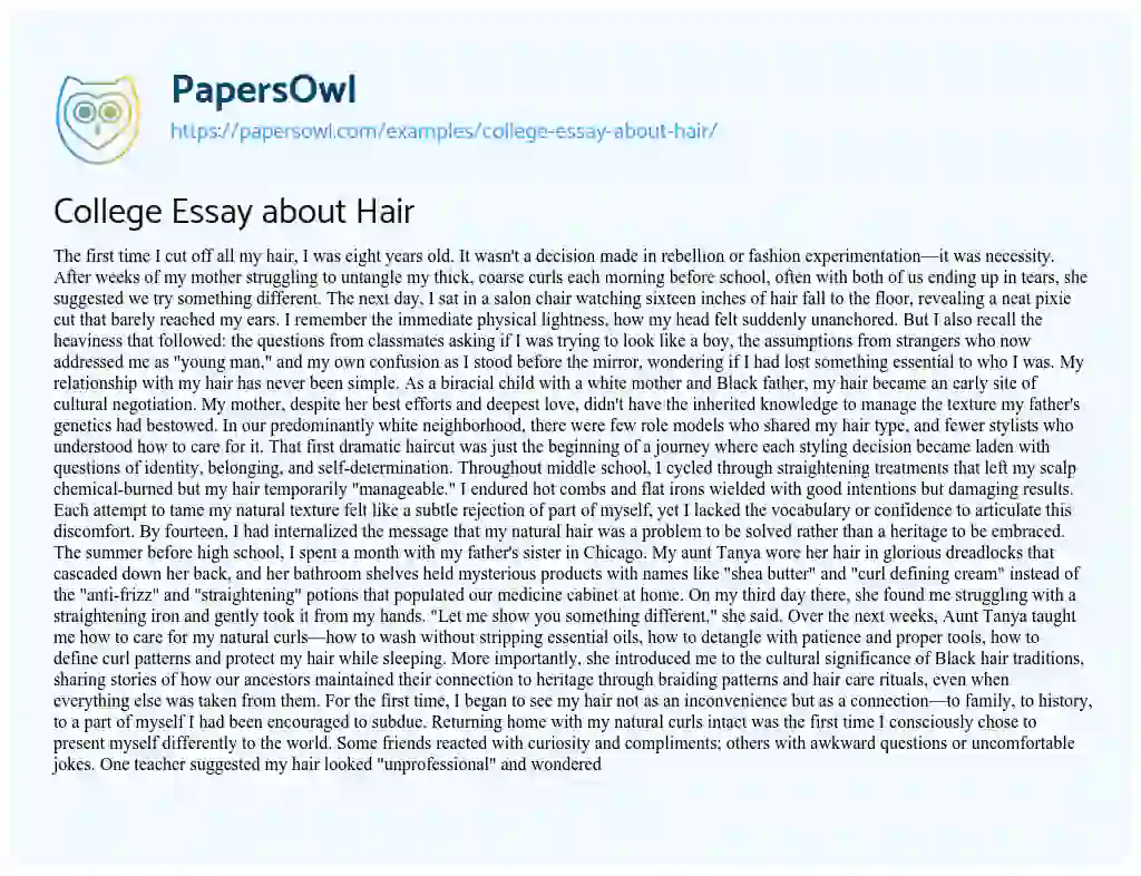 Essay on College Essay about Hair