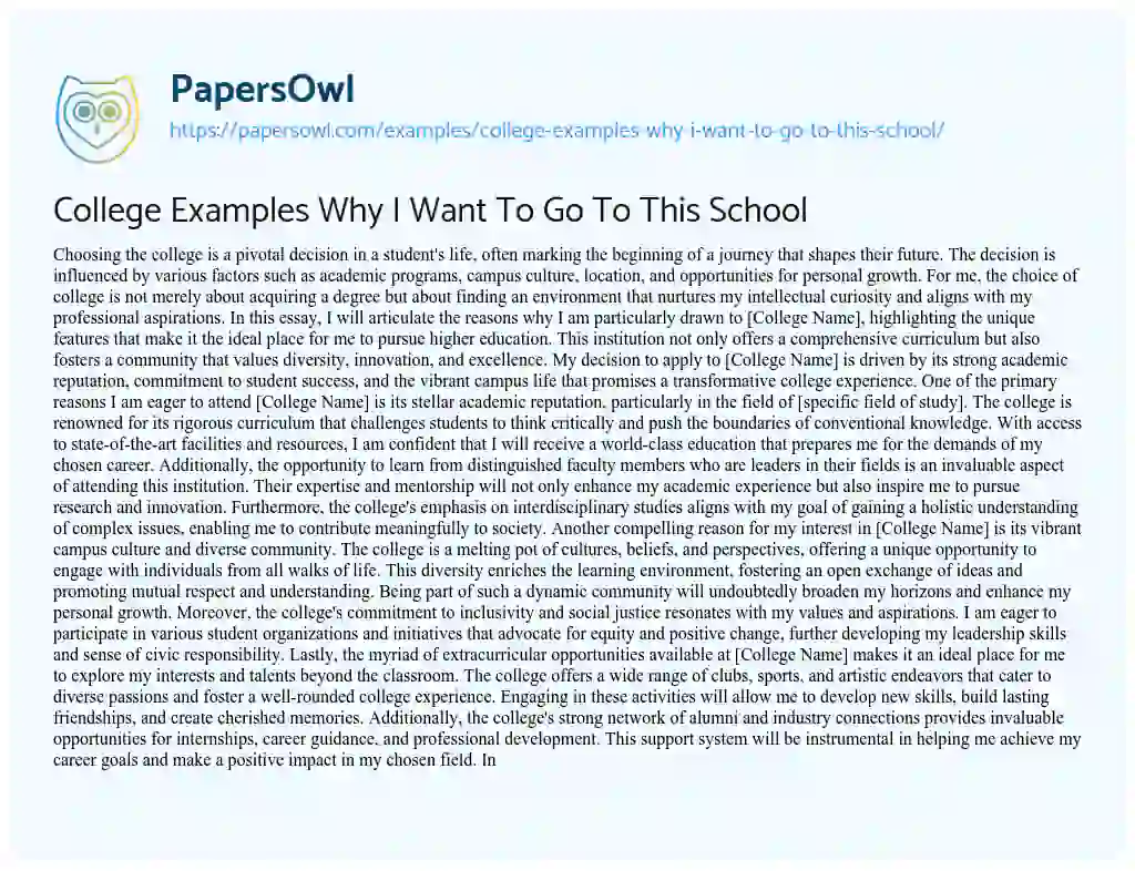 Essay on College Examples Why I Want To Go To This School
