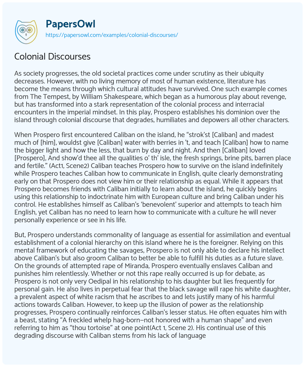 Essay on Colonial Discourses