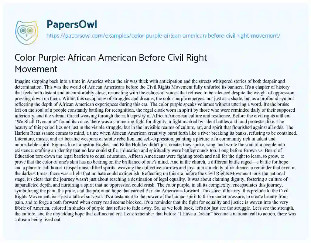 Essay on Color Purple: African American before Civil Right Movement